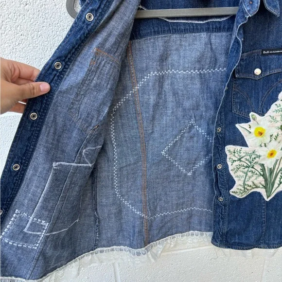 Upcycled Dolce and Gabbana Denim Vest with Floral Patches - Picture 9 of 10
